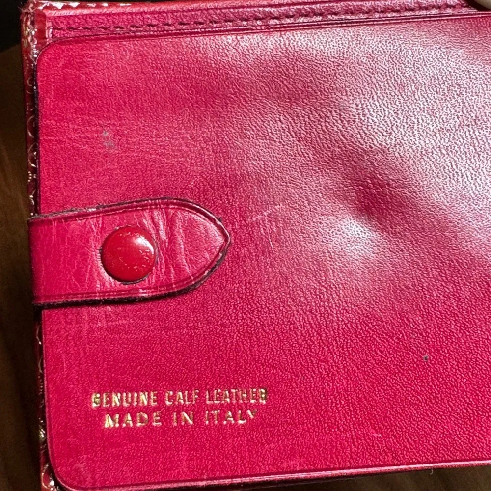Vintage Italian Red Calf Leather Florentine Gilt Wallet Fiocchi Italy Snap Gold